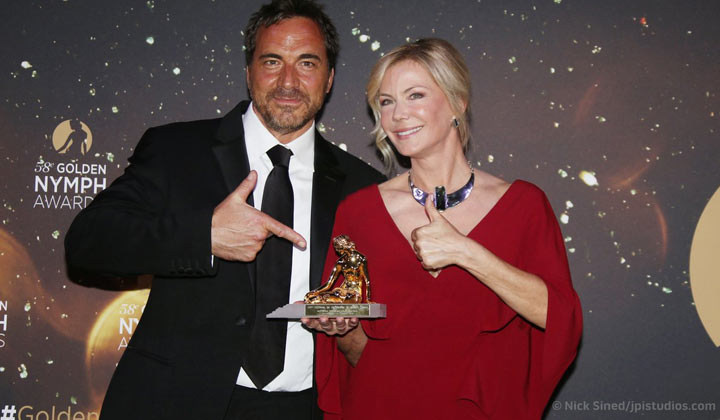 Thorsten Kaye and Katherine Kelly Lang receive B&B's Monte Carlo TV festival Golden Nymph award